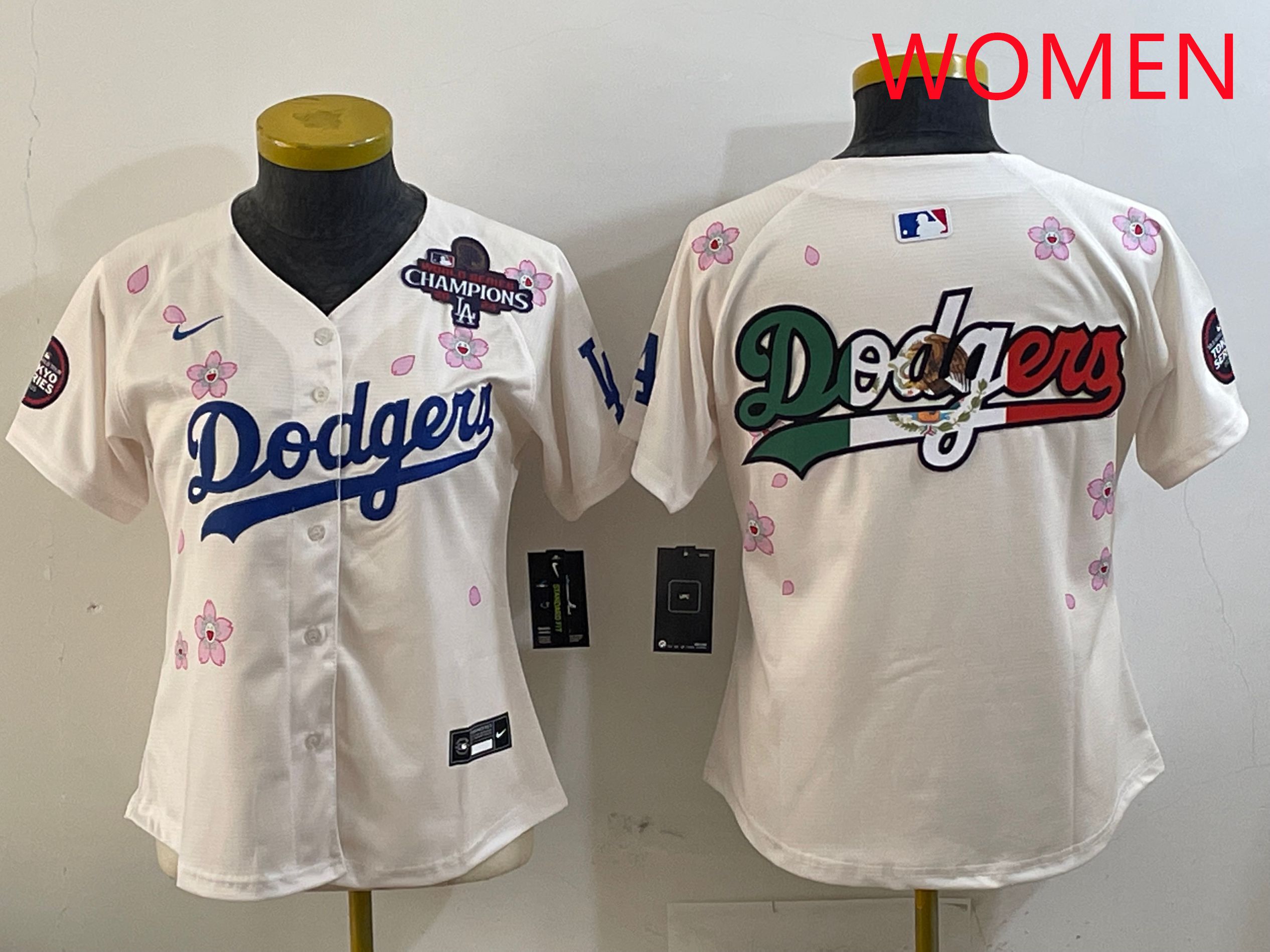 Women Los Angeles Dodgers Blank Cream Sakura Edition 2025 Nike MLB Jersey style 8->women mlb jersey->Women Jersey